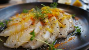 Skrei aux asperges blanches : recette facile en carpaccio